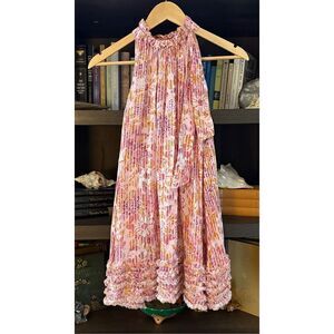 Poupette St Barth x Revolve Pink Floral Tie Neck Mini Dress Size Small